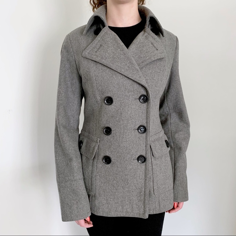 Calvin Klein Gray Wool Pea Coat Double Breasted Winter Classic Preppy Designer 2